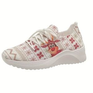 Christmas Reindeer Print Soft Elastic Lightweight Breathable Casual Sneakers